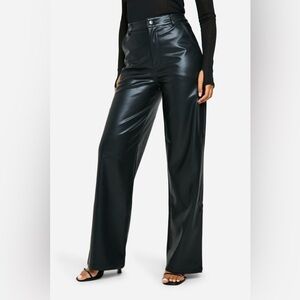 boohoo black faux leather straight leg pants